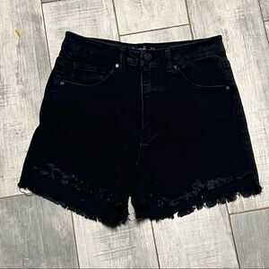 Black Label C’est Toi Frayed Hem Black Denim High Rise Jean Short M